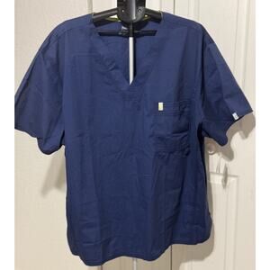 Code Happy Men’s Scrub Top 4XL Blue V Neck Antimicrobial Medical Uniform